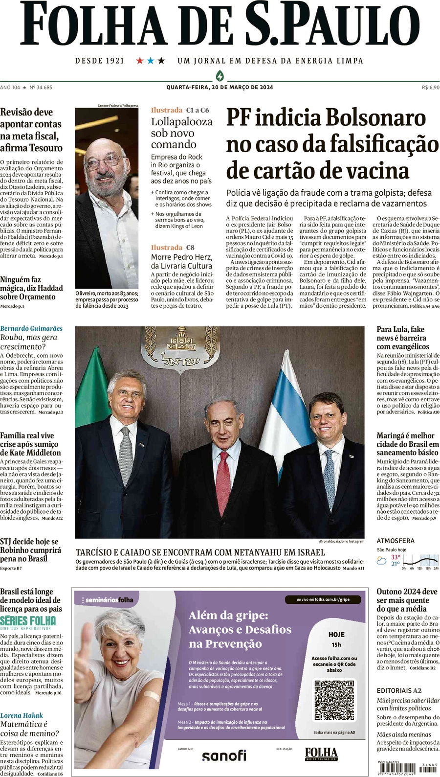 Anteprima prima pagina della rasegna stampa di ieri 2024-03-21 - folha-de-s-paulo/