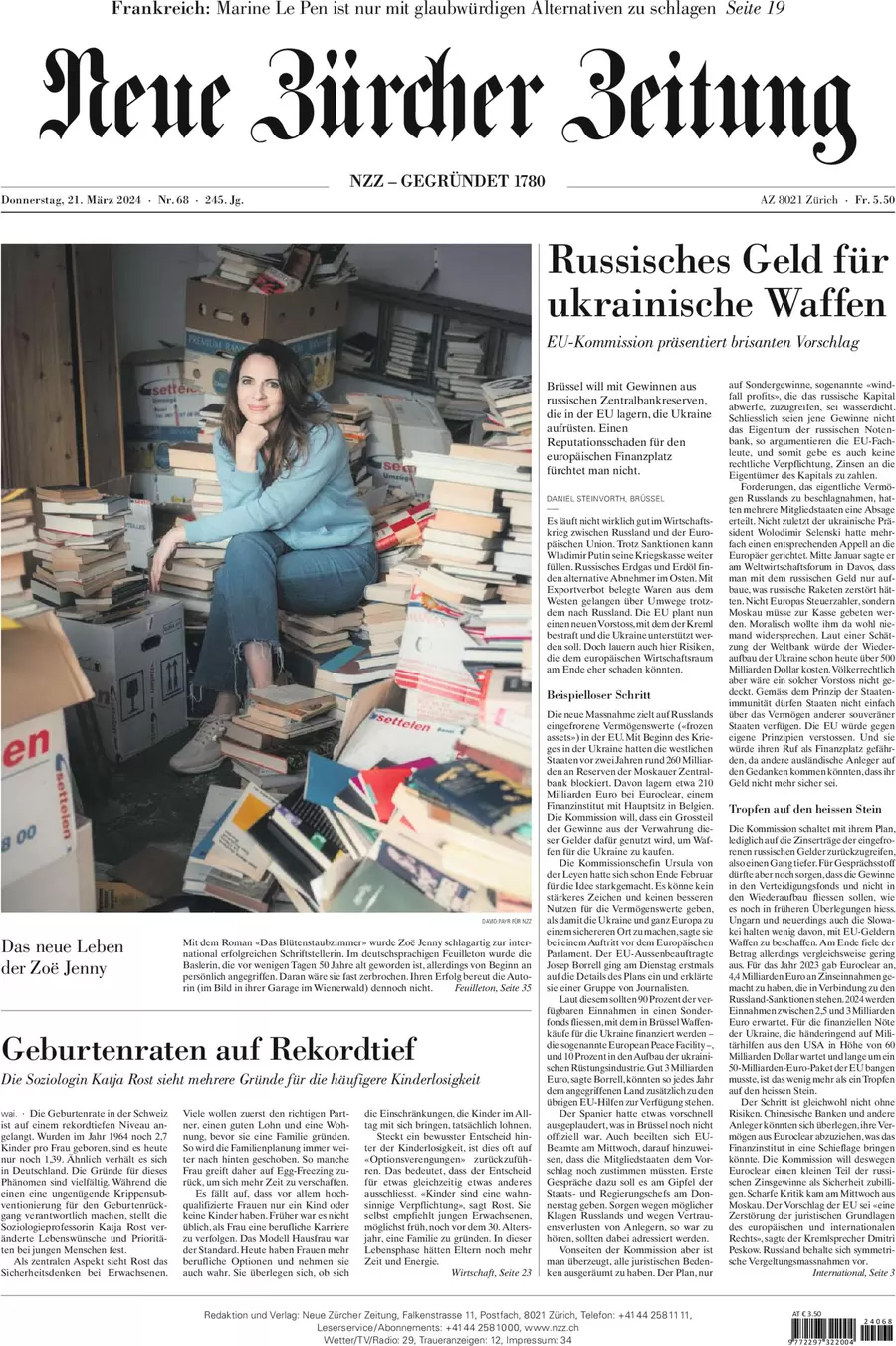 Anteprima prima pagina della rasegna stampa di ieri 2024-03-21 - neue-zurcher-zeitung/