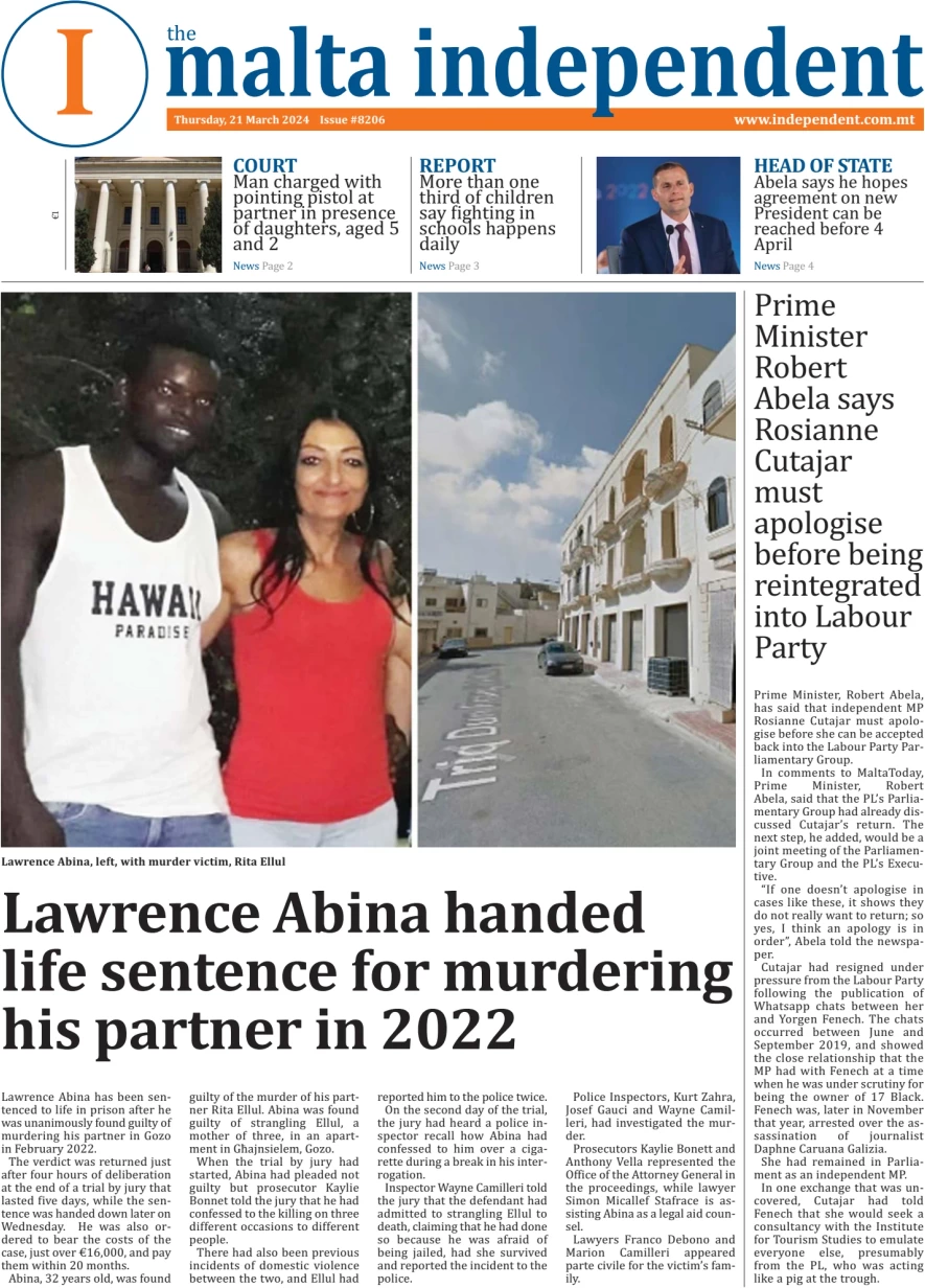 Anteprima prima pagina della rasegna stampa di ieri 2024-03-21 - the-malta-independent/