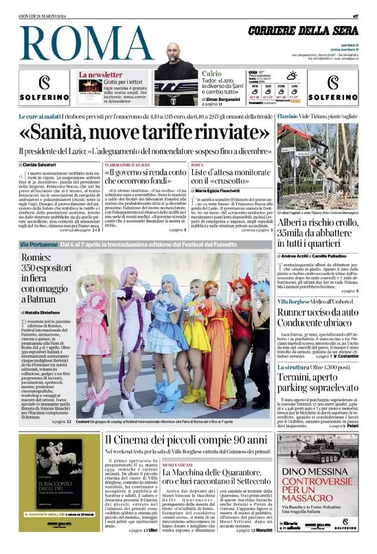 anteprima della prima pagina di corriere-della-sera-roma del 21/03/2024