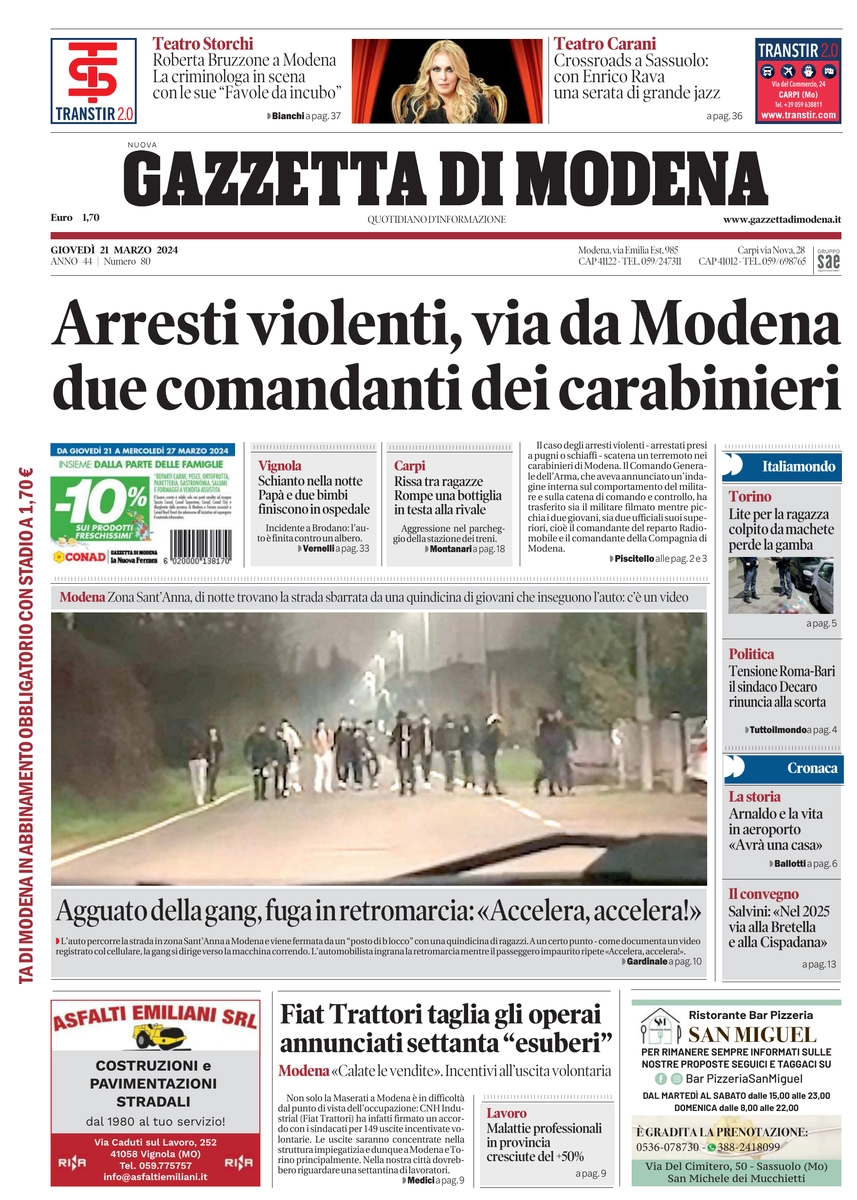 anteprima della prima pagina di gazzetta-di-modena del 21/03/2024