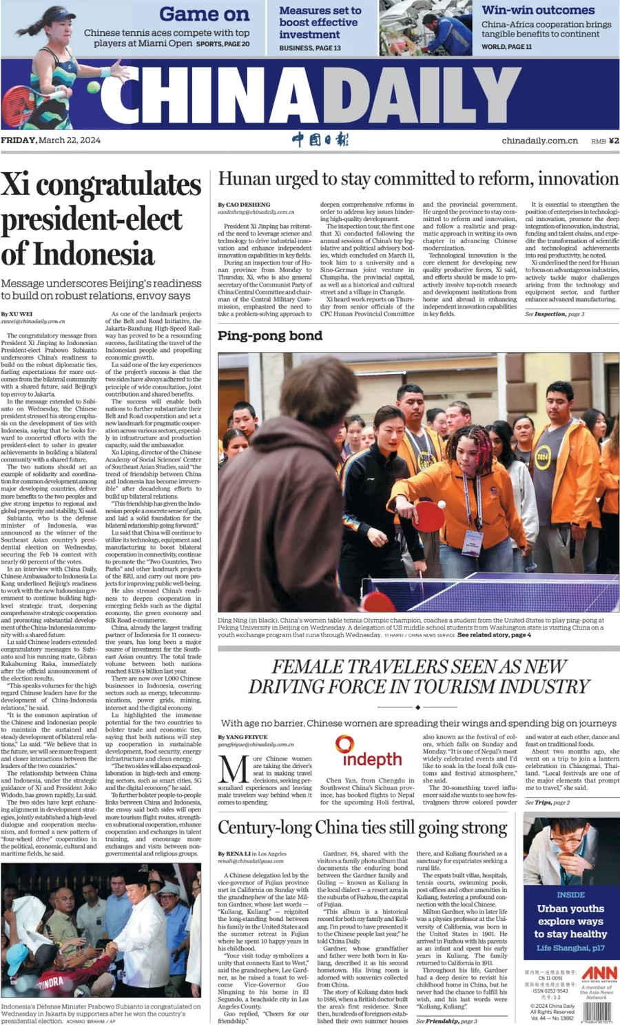 Anteprima prima pagina della rasegna stampa di ieri 2024-03-21 - china-daily/