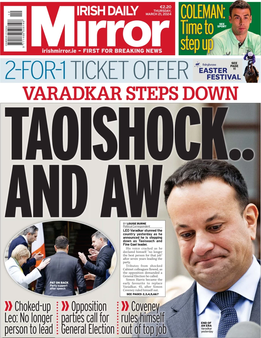 Anteprima prima pagina della rasegna stampa di ieri 2024-03-21 - irish-daily-mirror/