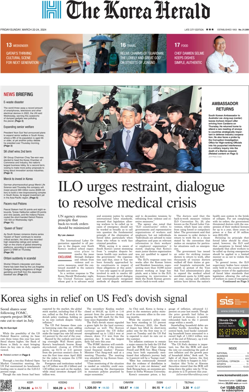 Anteprima prima pagina della rasegna stampa di ieri 2024-03-21 - the-korea-herald/