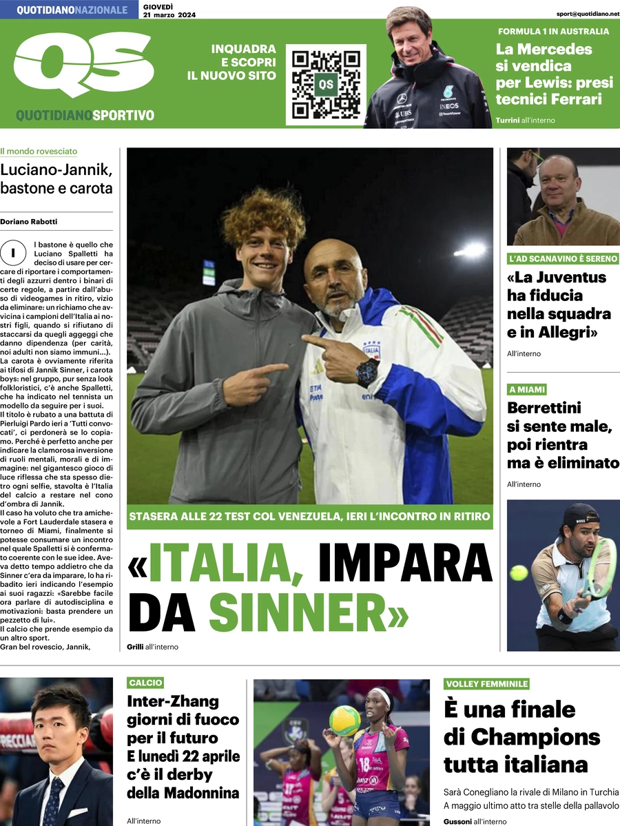 prima pagina - QS Quotidiano Sportivo del 21/03/2024