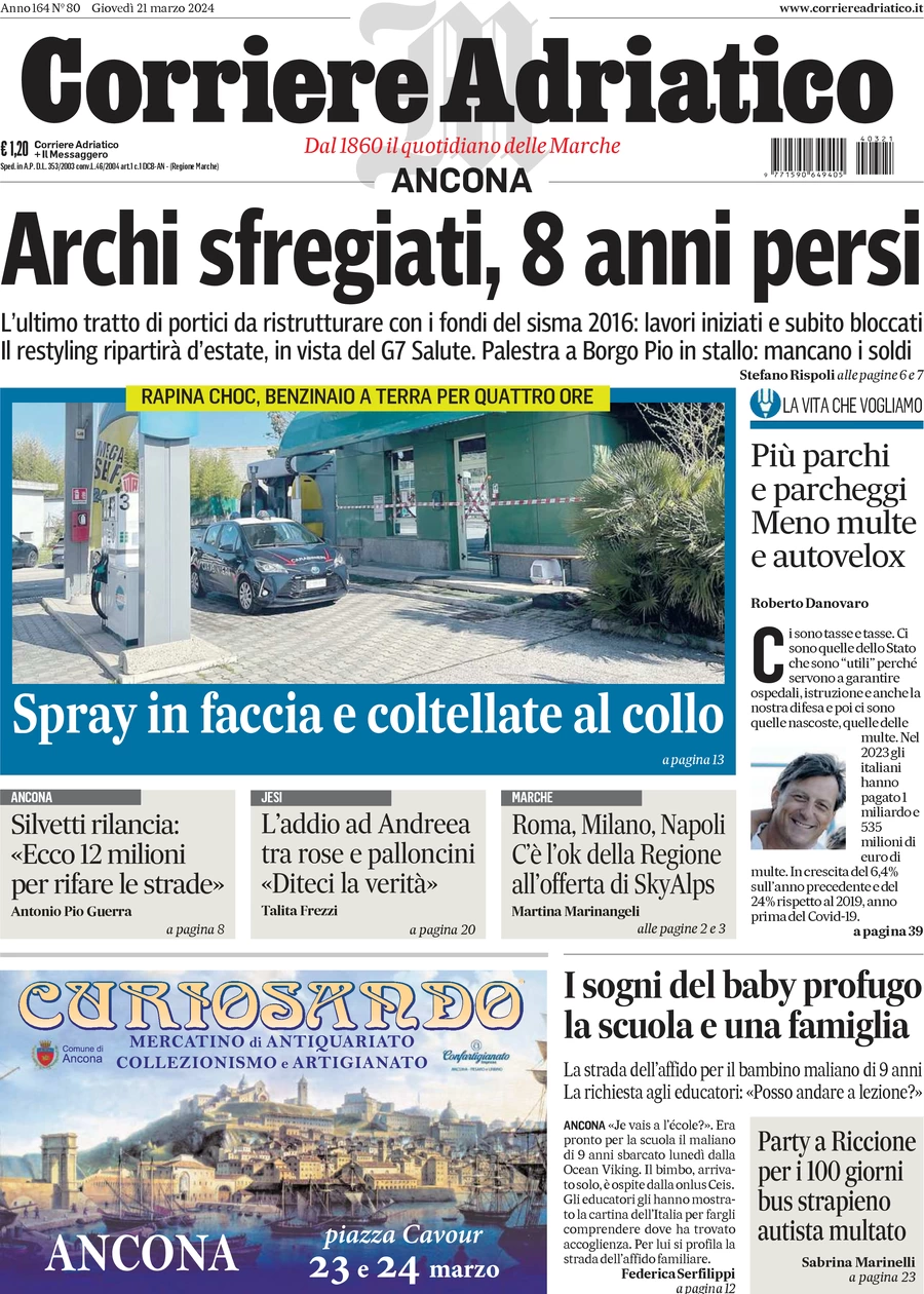 anteprima della prima pagina di corriere-adriatico-ancona del 21/03/2024