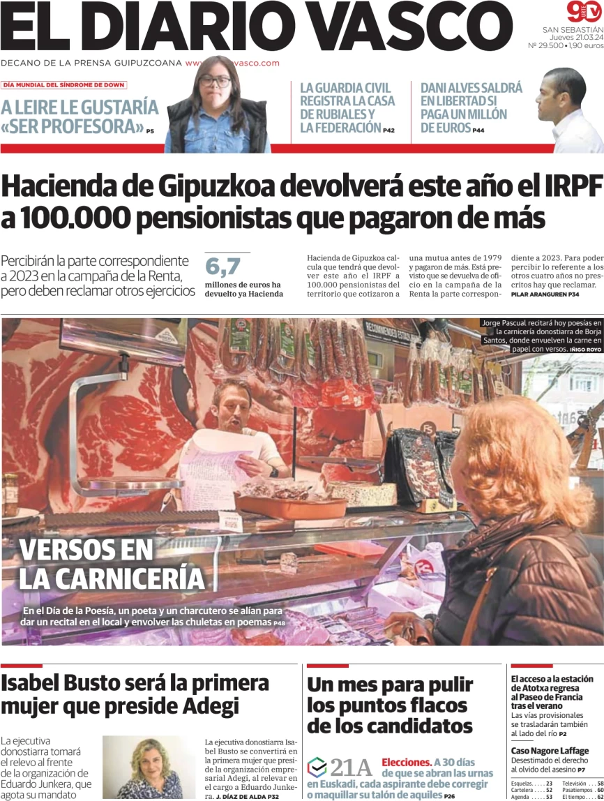 Anteprima prima pagina della rasegna stampa di ieri 2024-03-21 - el-diario-vasco/