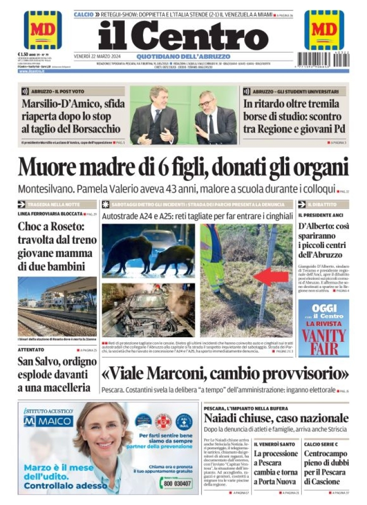 prima pagina - Il Centro (Pescara) del 22/03/2024