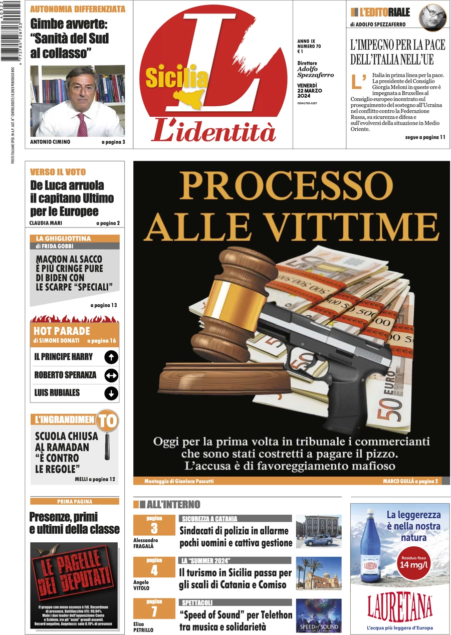 anteprima della prima pagina di lidentit-della-sicilia del 22/03/2024
