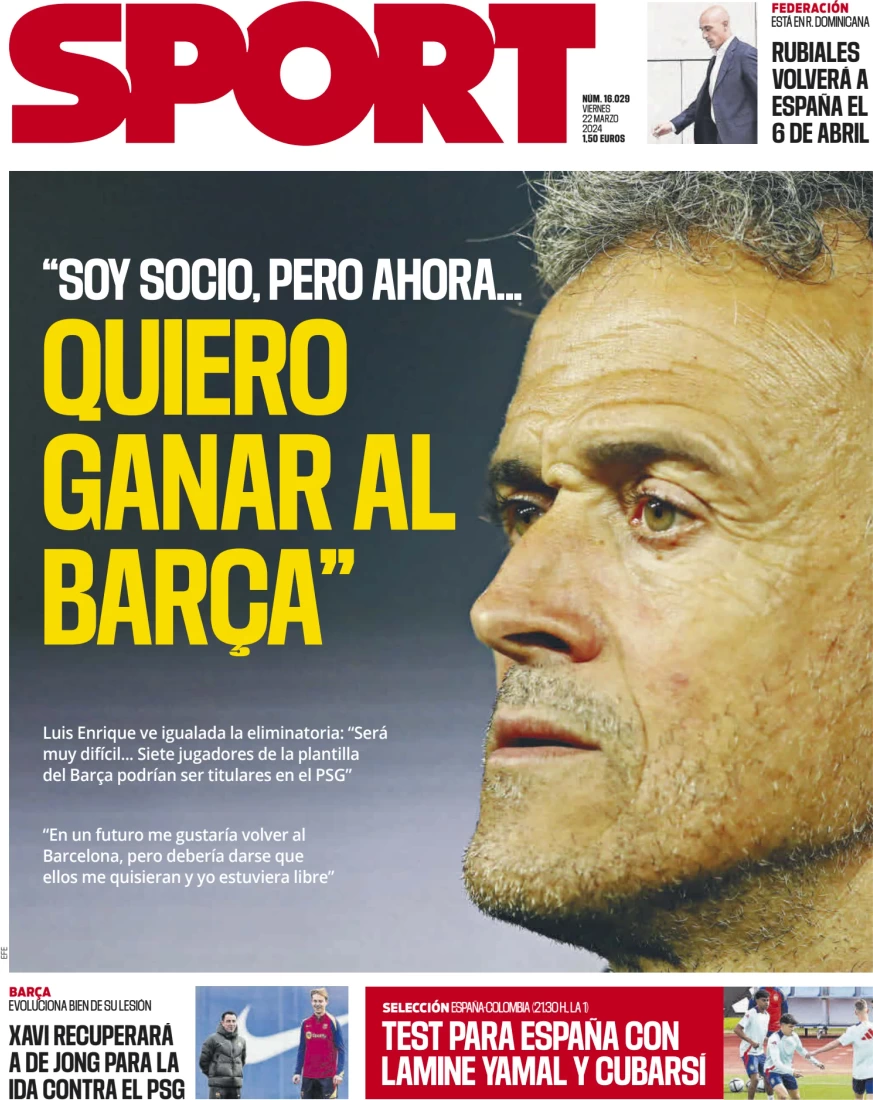 anteprima della prima pagina di sport-barcelona del 22/03/2024