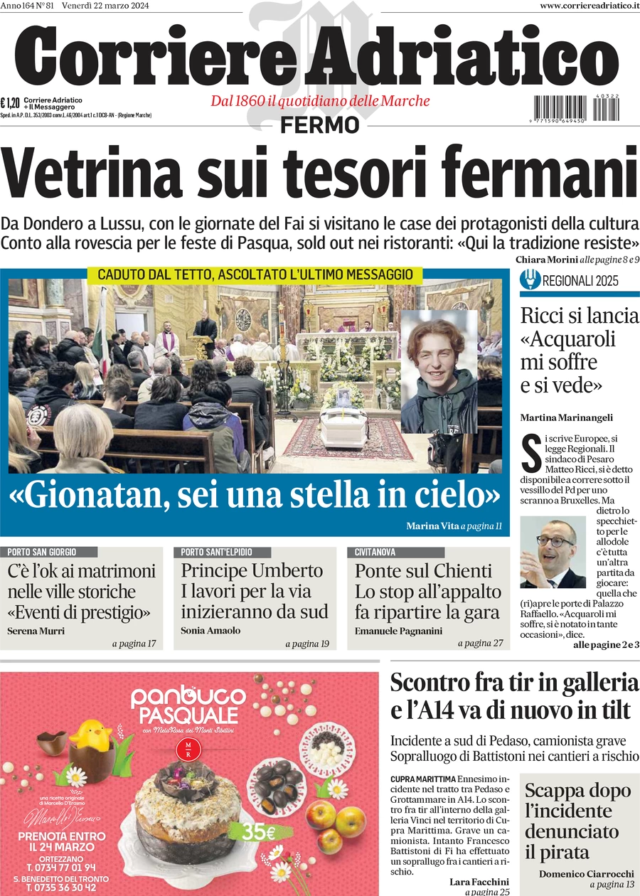 anteprima della prima pagina di corriere-adriatico-fermo del 22/03/2024
