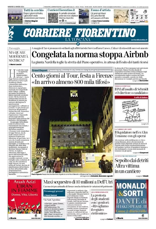 anteprima della prima pagina di corriere-fiorentino del 22/03/2024