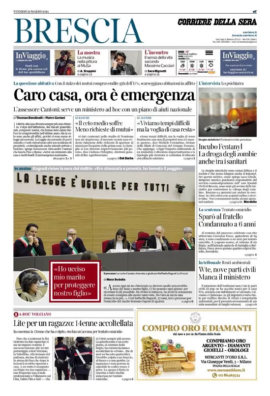 anteprima della prima pagina di corriere-della-sera-brescia del 22/03/2024