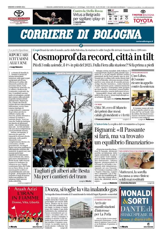 anteprima della prima pagina di corriere-di-bologna del 22/03/2024