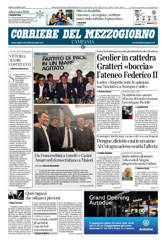 anteprima della prima pagina di corriere-del-mezzogiorno-campania del 23/03/2024