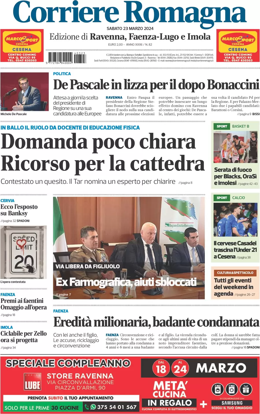 anteprima della prima pagina di corriere-romagna-ravenna-e-imola del 23/03/2024