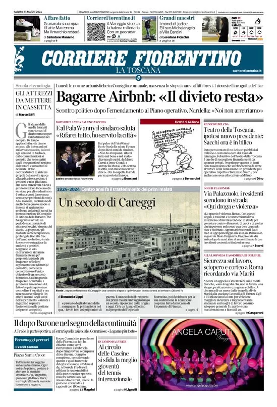 anteprima della prima pagina di corriere-fiorentino del 23/03/2024