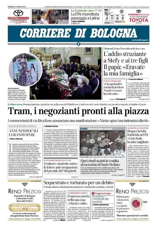 anteprima della prima pagina di corriere-di-bologna del 24/03/2024