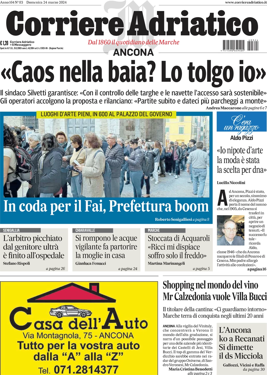 anteprima della prima pagina di corriere-adriatico-ancona del 24/03/2024