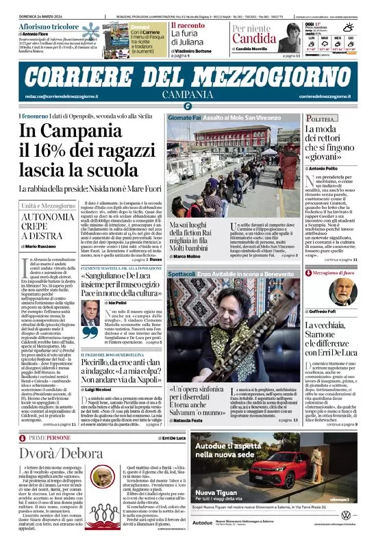 anteprima della prima pagina di corriere-del-mezzogiorno-campania del 24/03/2024