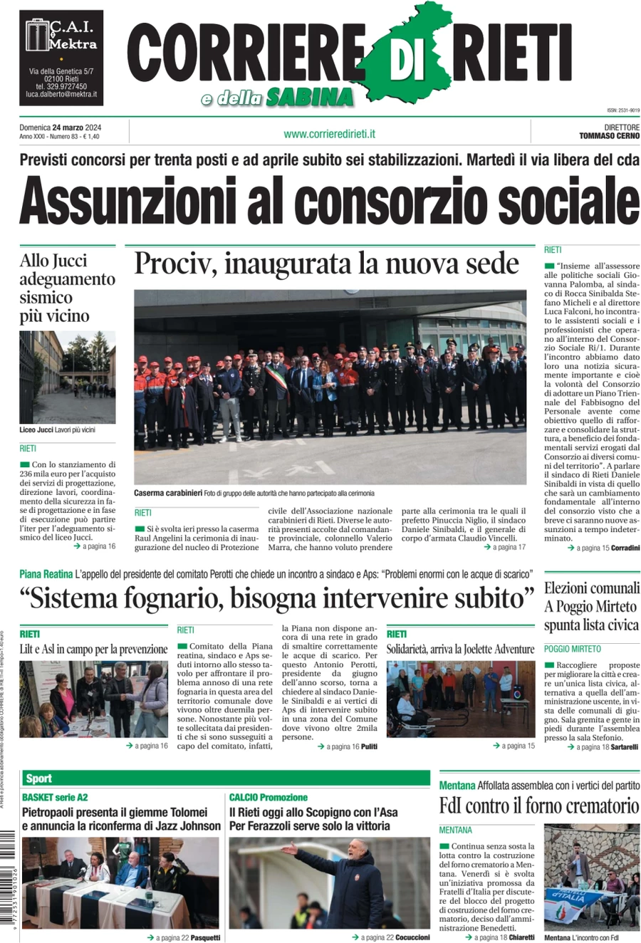 anteprima della prima pagina di corriere-di-rieti-e-della-sabina del 24/03/2024