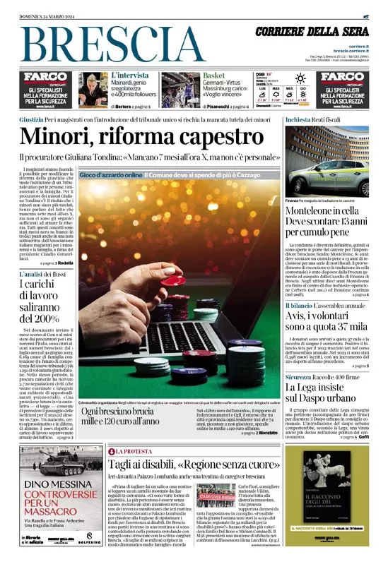 anteprima della prima pagina di corriere-della-sera-brescia del 24/03/2024
