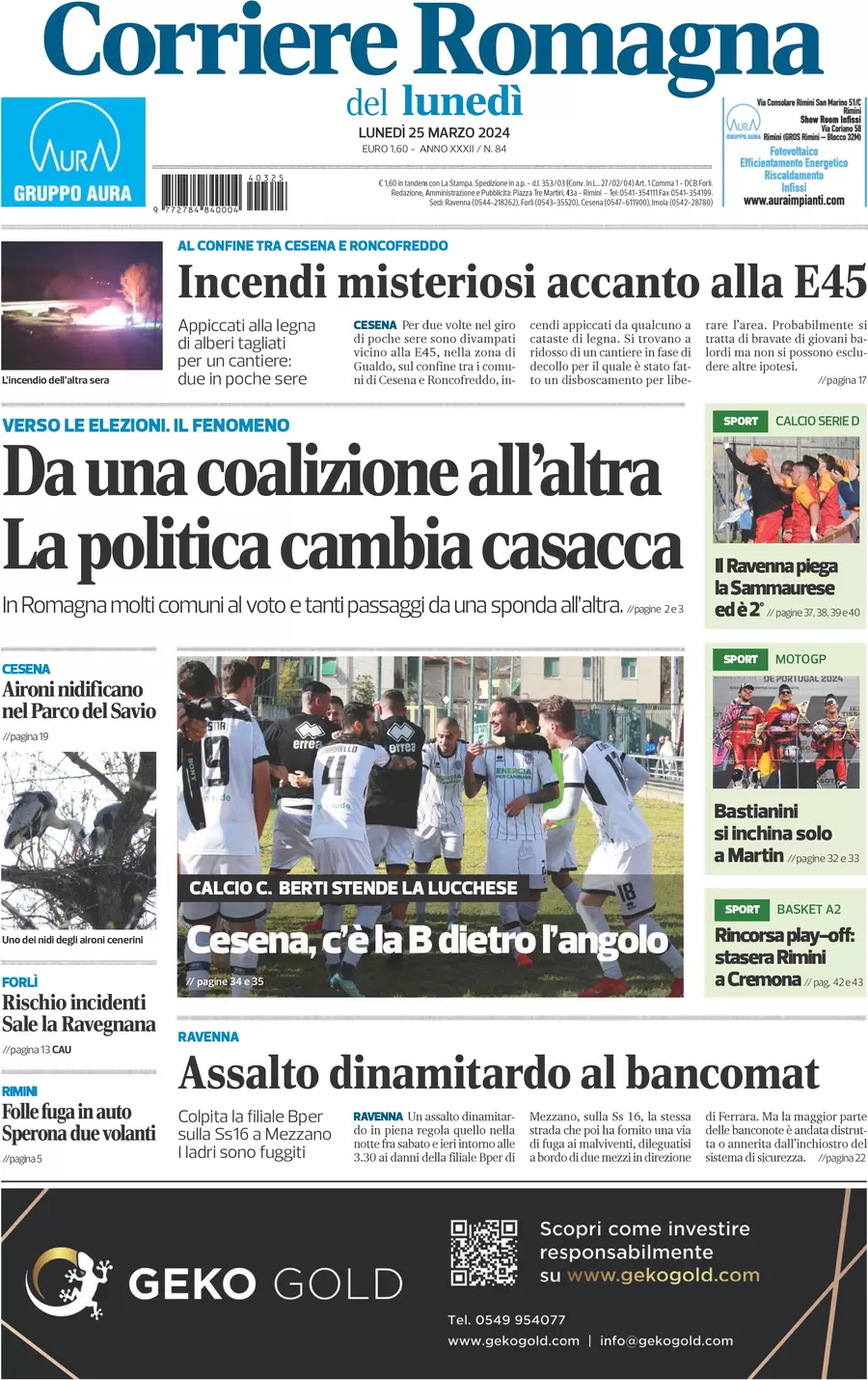 anteprima della prima pagina di corriere-romagna-forl-e-cesena del 25/03/2024