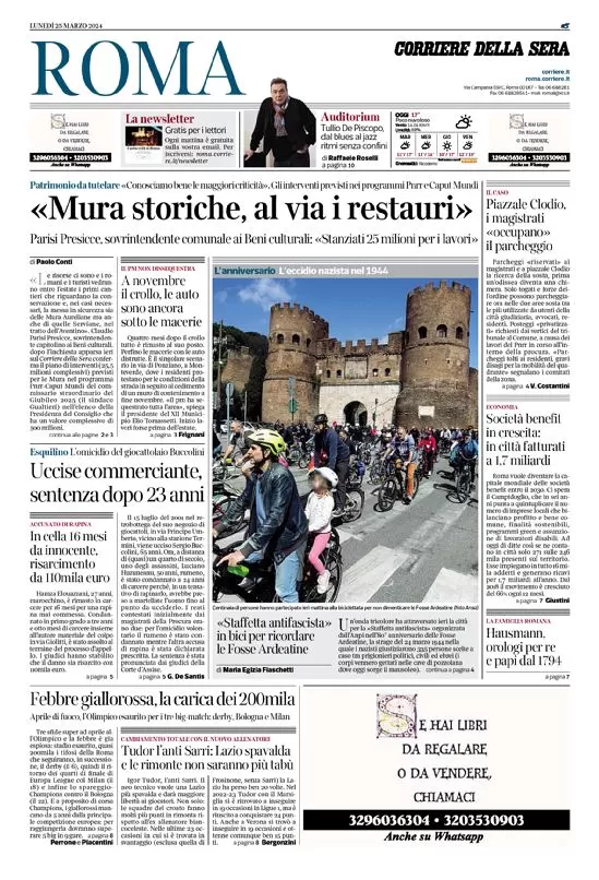 anteprima della prima pagina di corriere-della-sera-roma del 25/03/2024