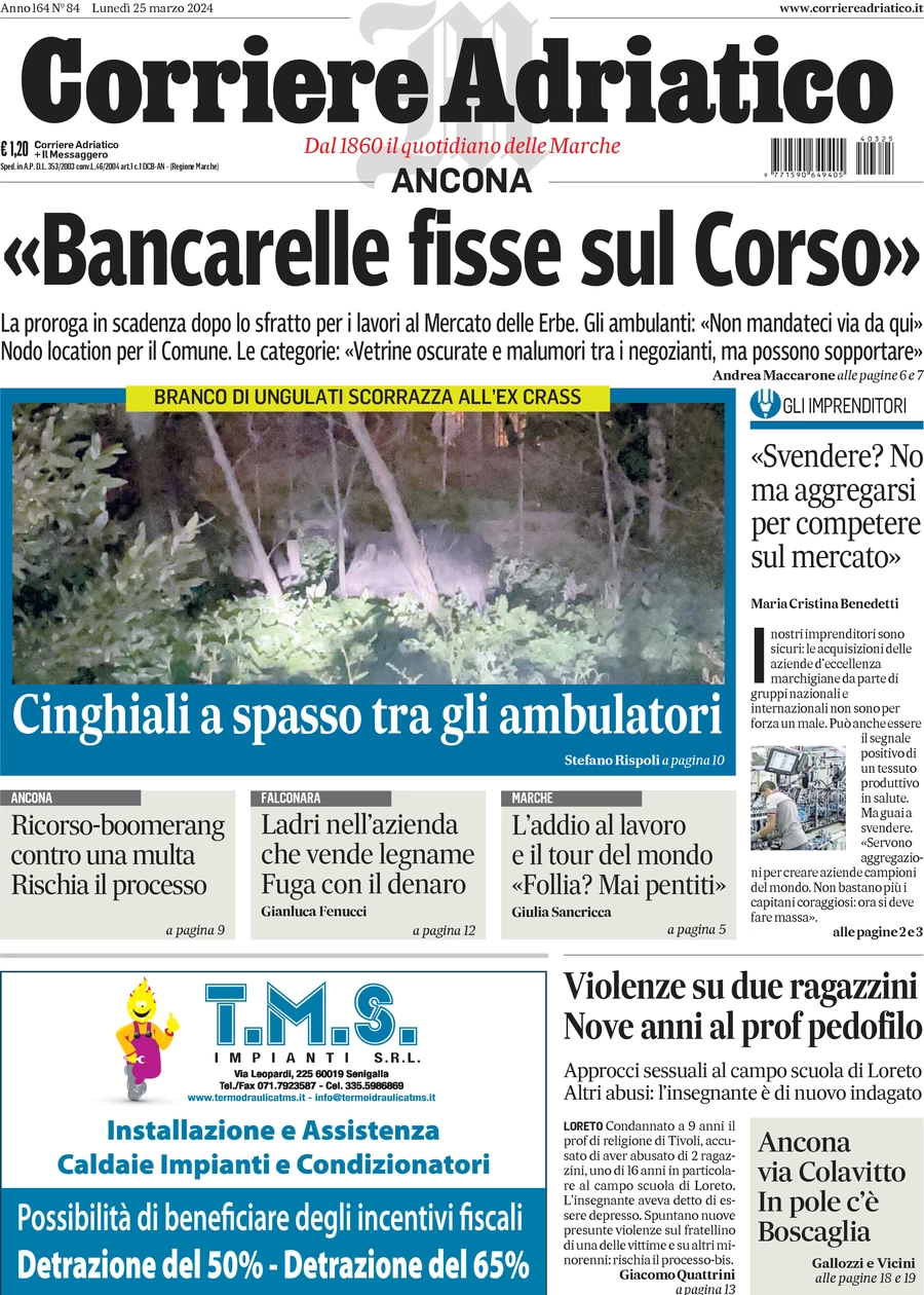 anteprima della prima pagina di corriere-adriatico-ancona del 25/03/2024