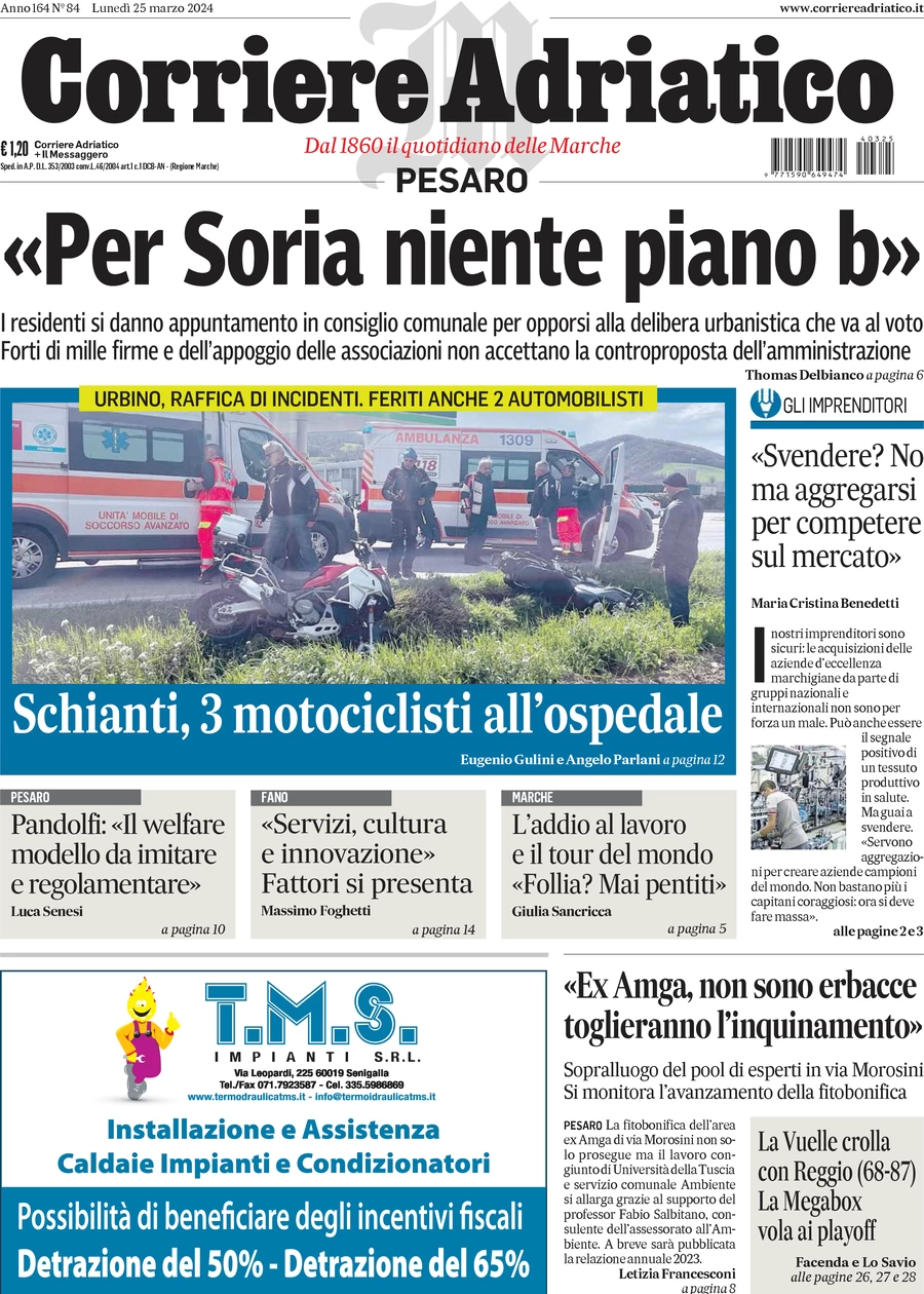 anteprima della prima pagina di corriere-adriatico-pesaro del 25/03/2024