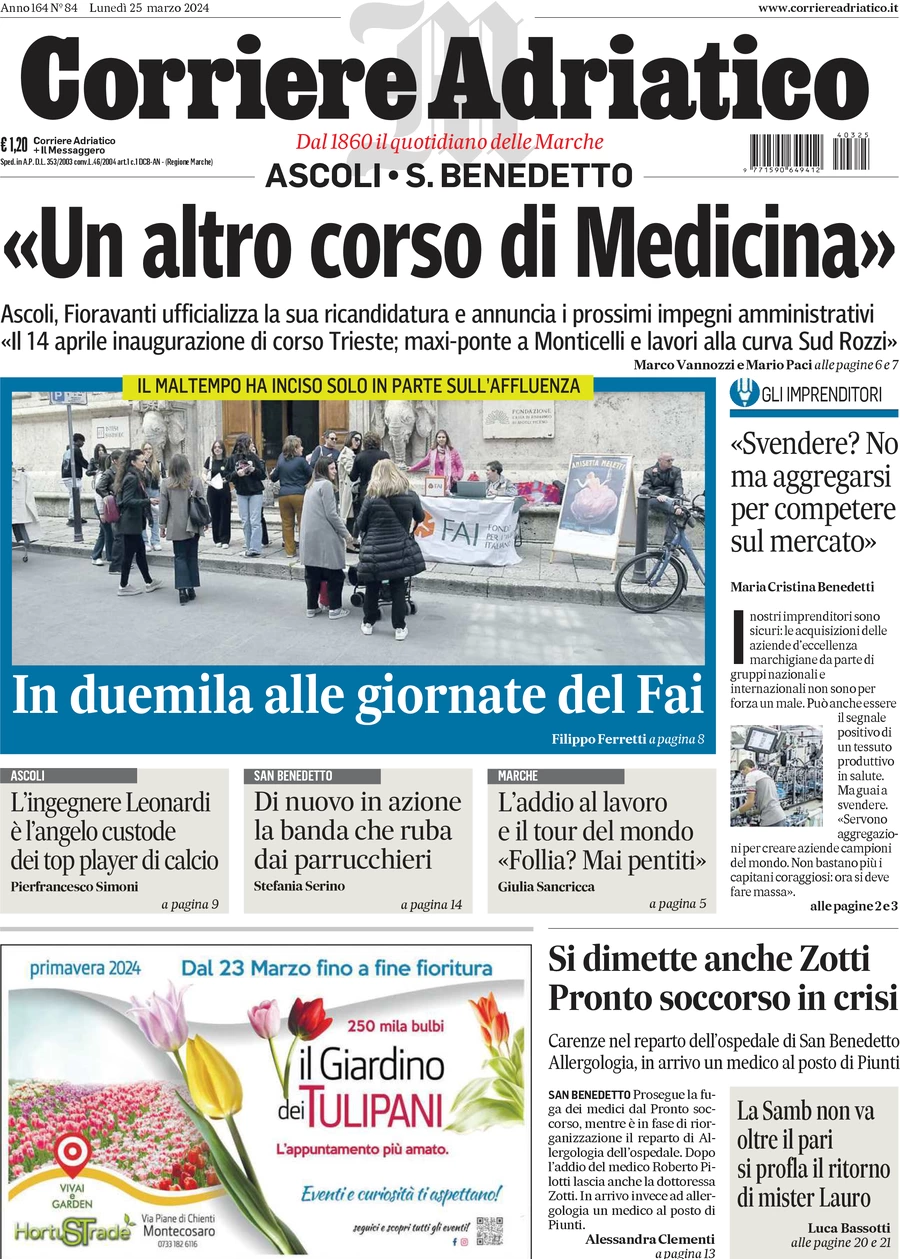 anteprima della prima pagina di corriere-adriatico-ascoli del 25/03/2024