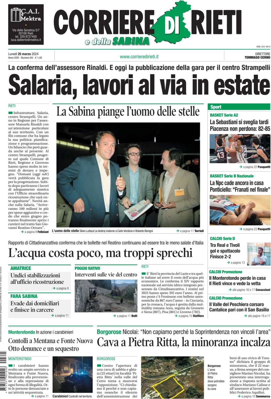 anteprima della prima pagina di corriere-di-rieti-e-della-sabina del 25/03/2024