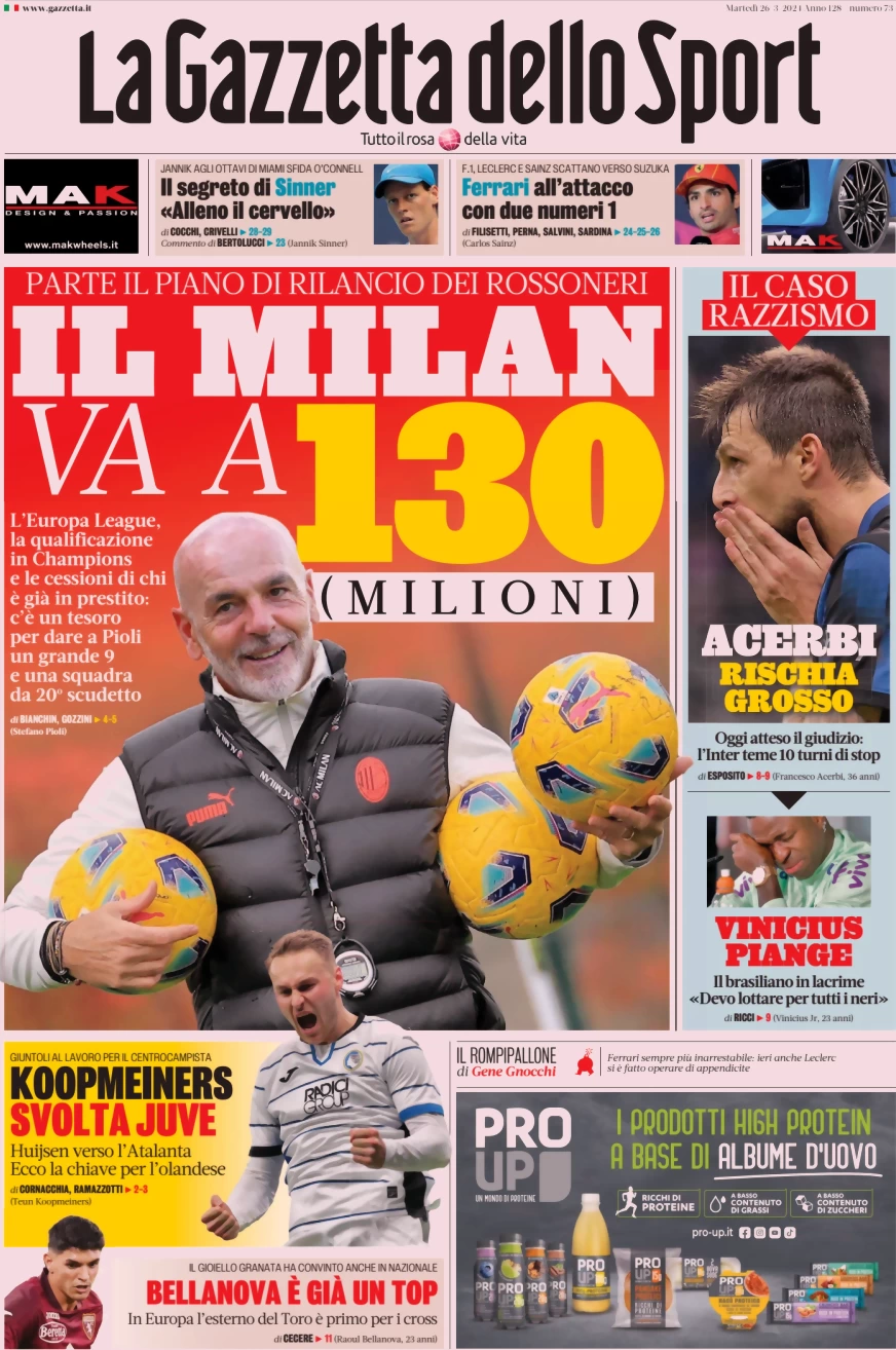prima pagina - La Gazzetta dello Sport del 26/03/2024