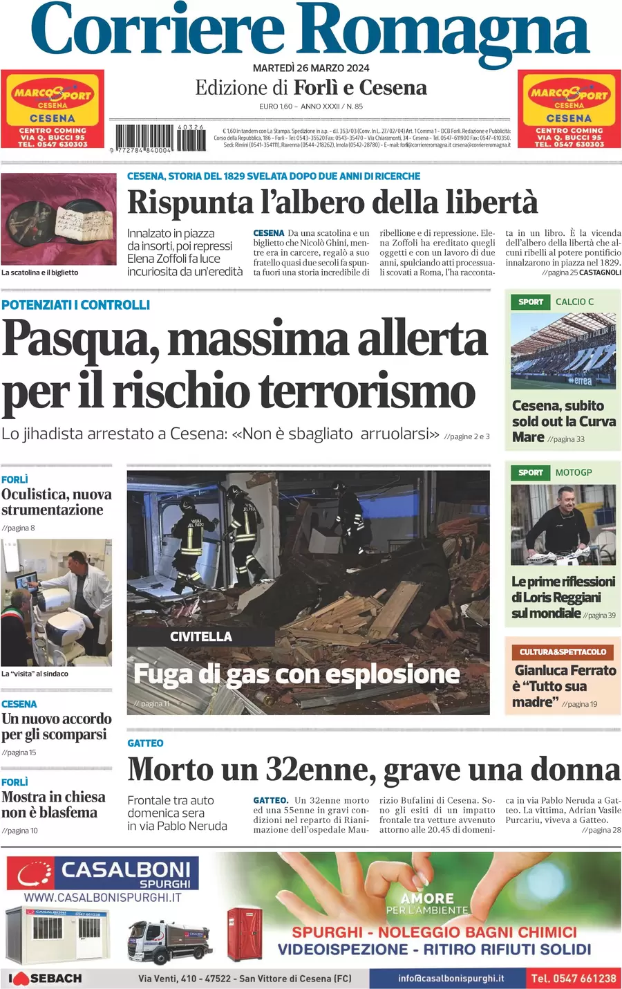 anteprima della prima pagina di corriere-romagna-forl-e-cesena del 26/03/2024