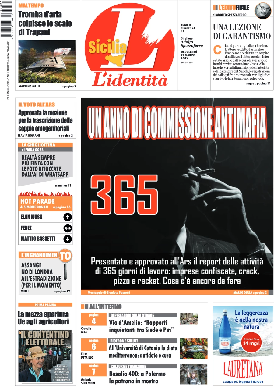 anteprima della prima pagina di lidentit-della-sicilia del 26/03/2024