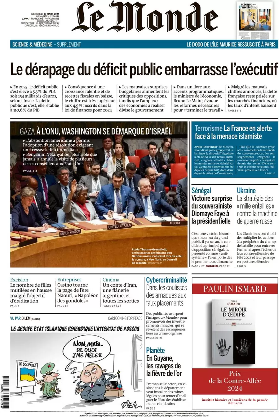 prima pagina - Le Monde del 26/03/2024