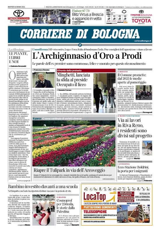 anteprima della prima pagina di corriere-di-bologna del 26/03/2024