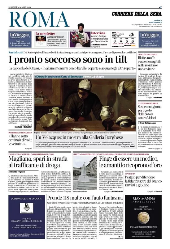 anteprima della prima pagina di corriere-della-sera-roma del 26/03/2024