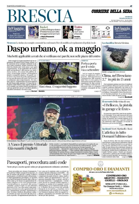 anteprima della prima pagina di corriere-della-sera-brescia del 26/03/2024