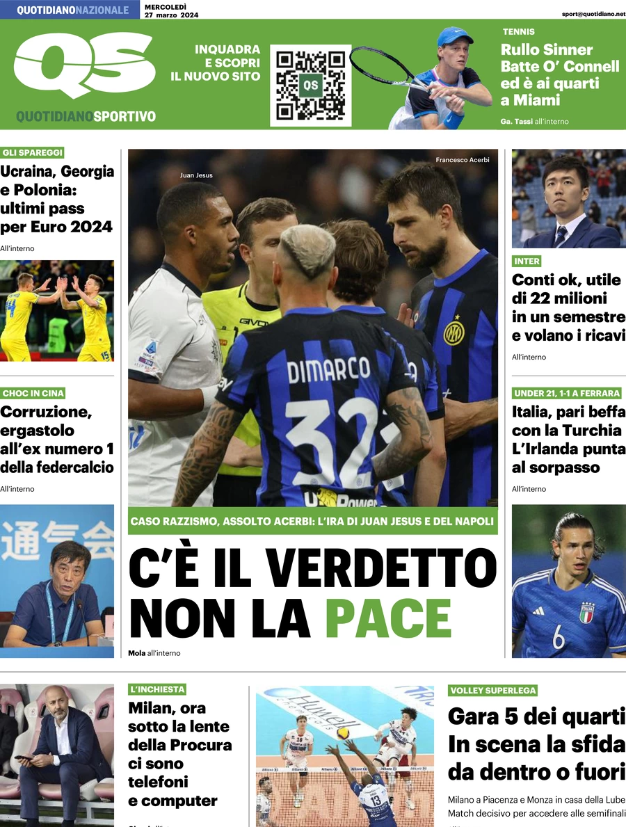 prima pagina - QS Quotidiano Sportivo del 27/03/2024