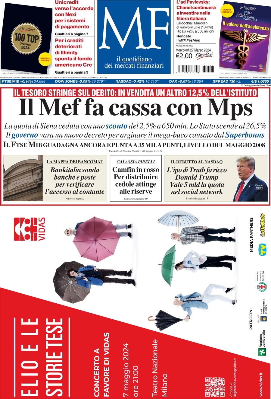 prima pagina - MF Milano Finanza del 27/03/2024