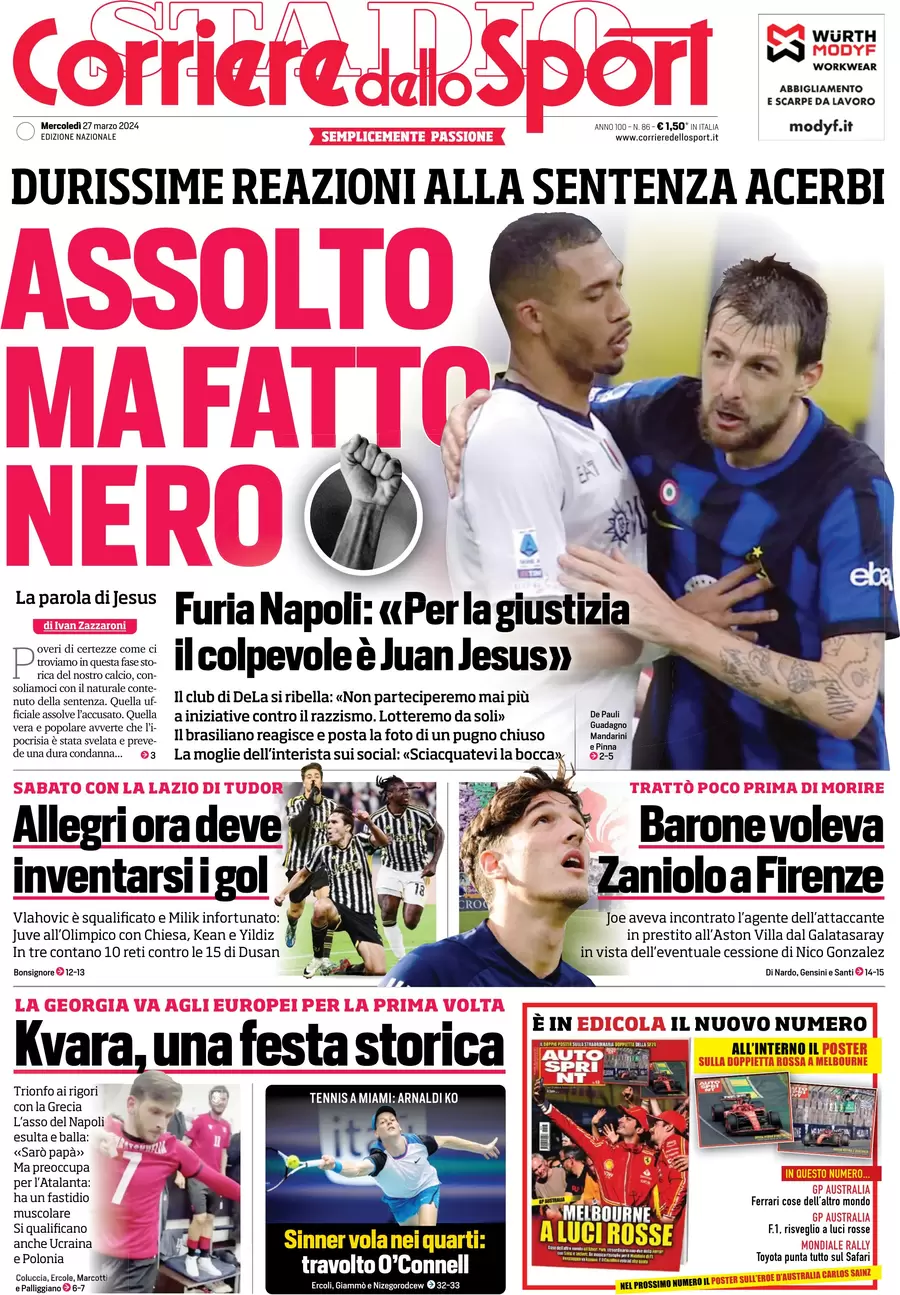 prima pagina - Corriere dello Sport del 27/03/2024
