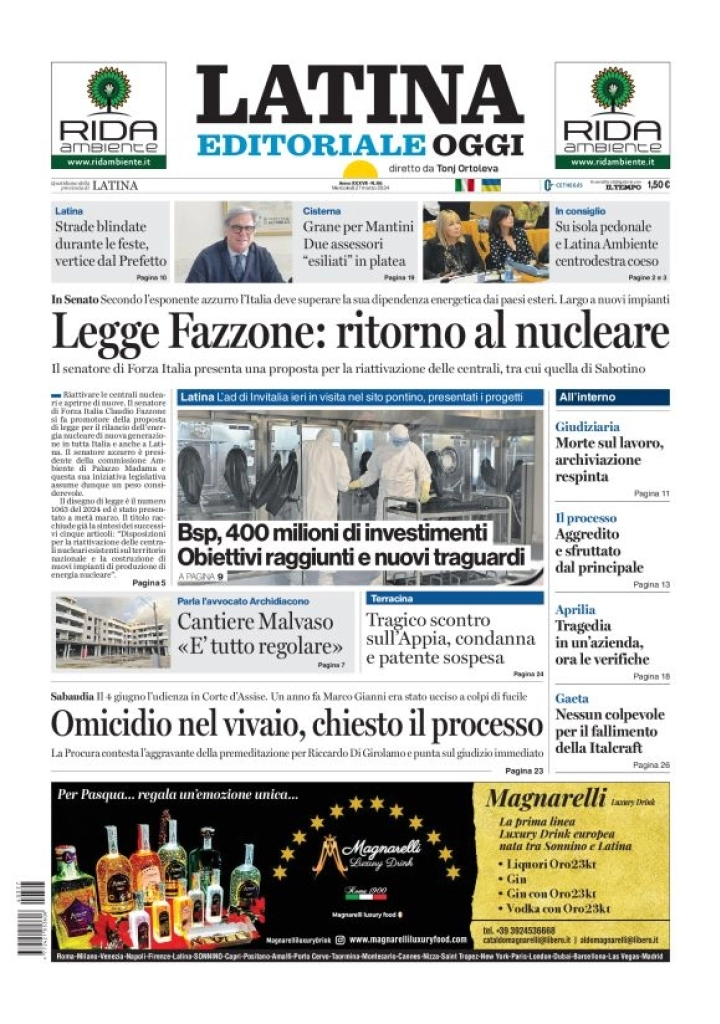 anteprima della prima pagina di latina-editoriale-oggi del 27/03/2024