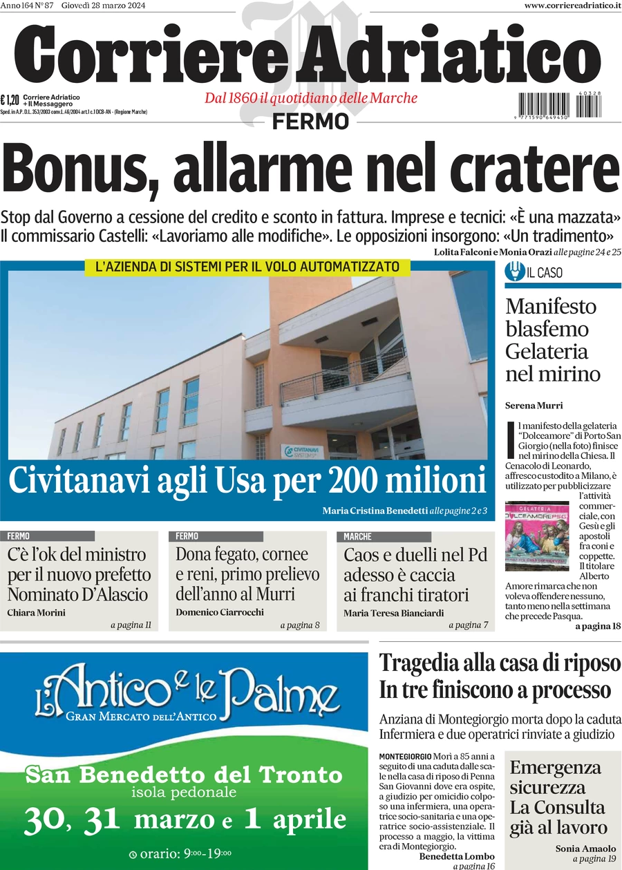 anteprima della prima pagina di corriere-adriatico-fermo del 28/03/2024
