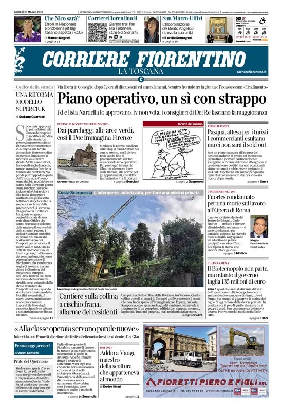 anteprima della prima pagina di corriere-fiorentino del 28/03/2024