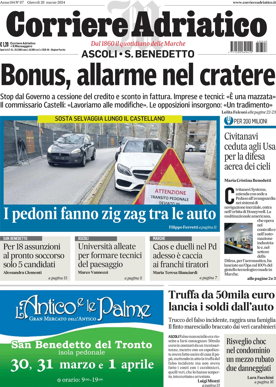 anteprima della prima pagina di corriere-adriatico-ascoli del 28/03/2024