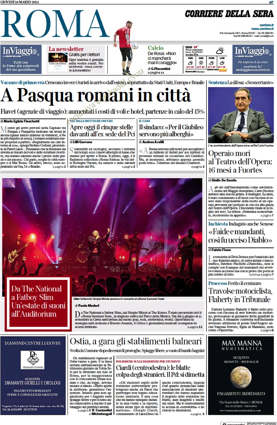 anteprima della prima pagina di corriere-della-sera-roma del 28/03/2024