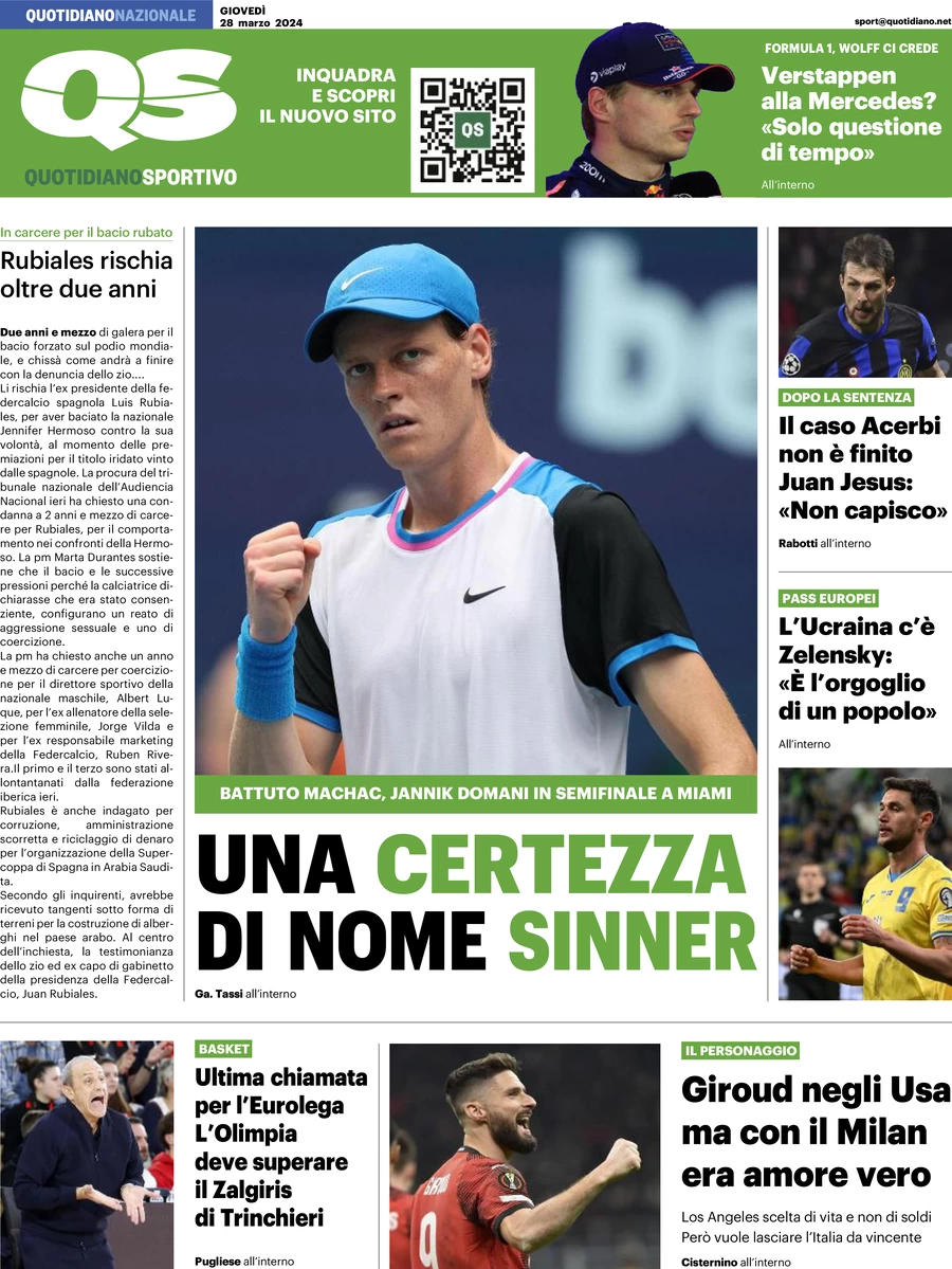 prima pagina - QS Quotidiano Sportivo del 28/03/2024