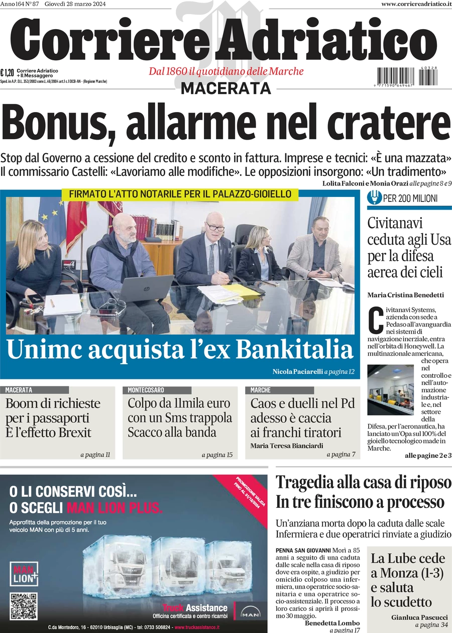 anteprima della prima pagina di corriere-adriatico-macerata del 28/03/2024