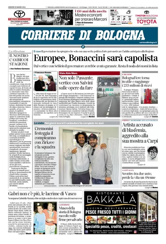 anteprima della prima pagina di corriere-di-bologna del 29/03/2024